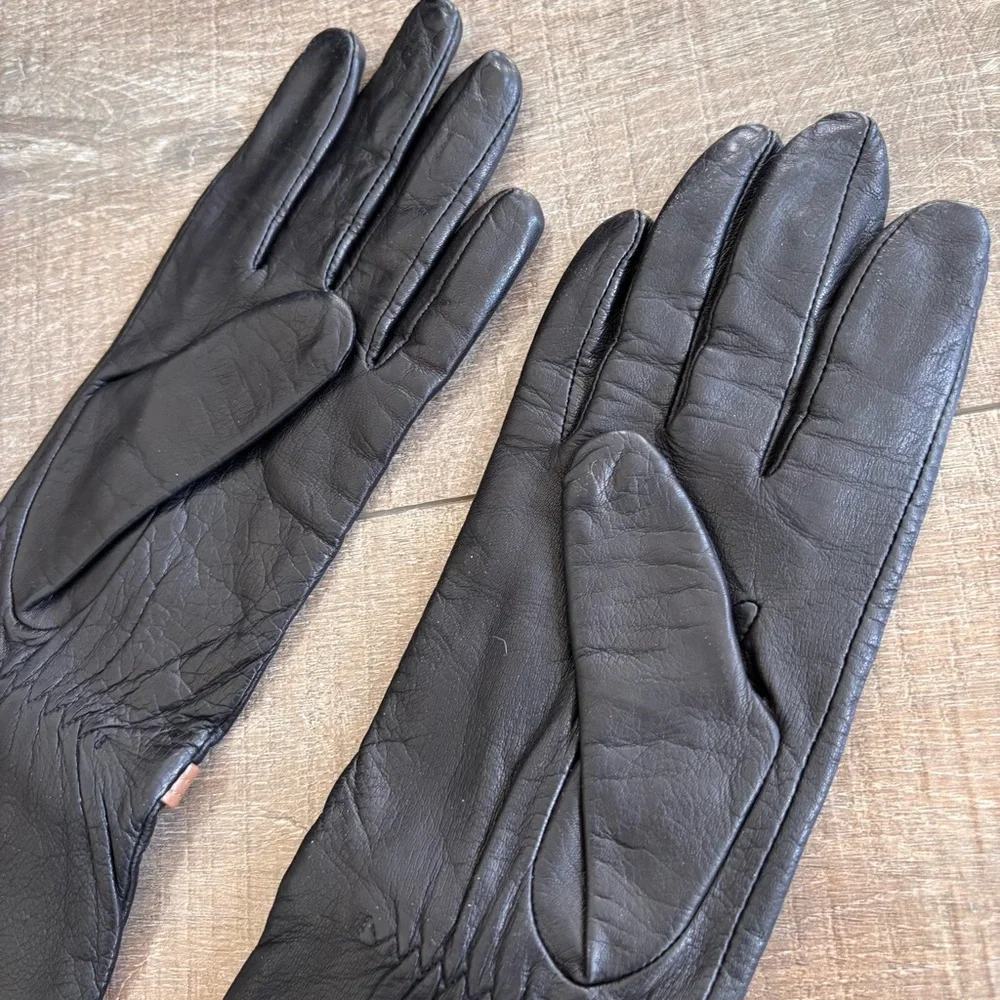 Nordstrom Tarnish Leather Gloves Black with Bows Women's Size Small